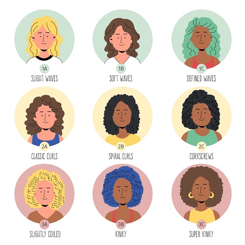 Hand drawn curly hair types with women